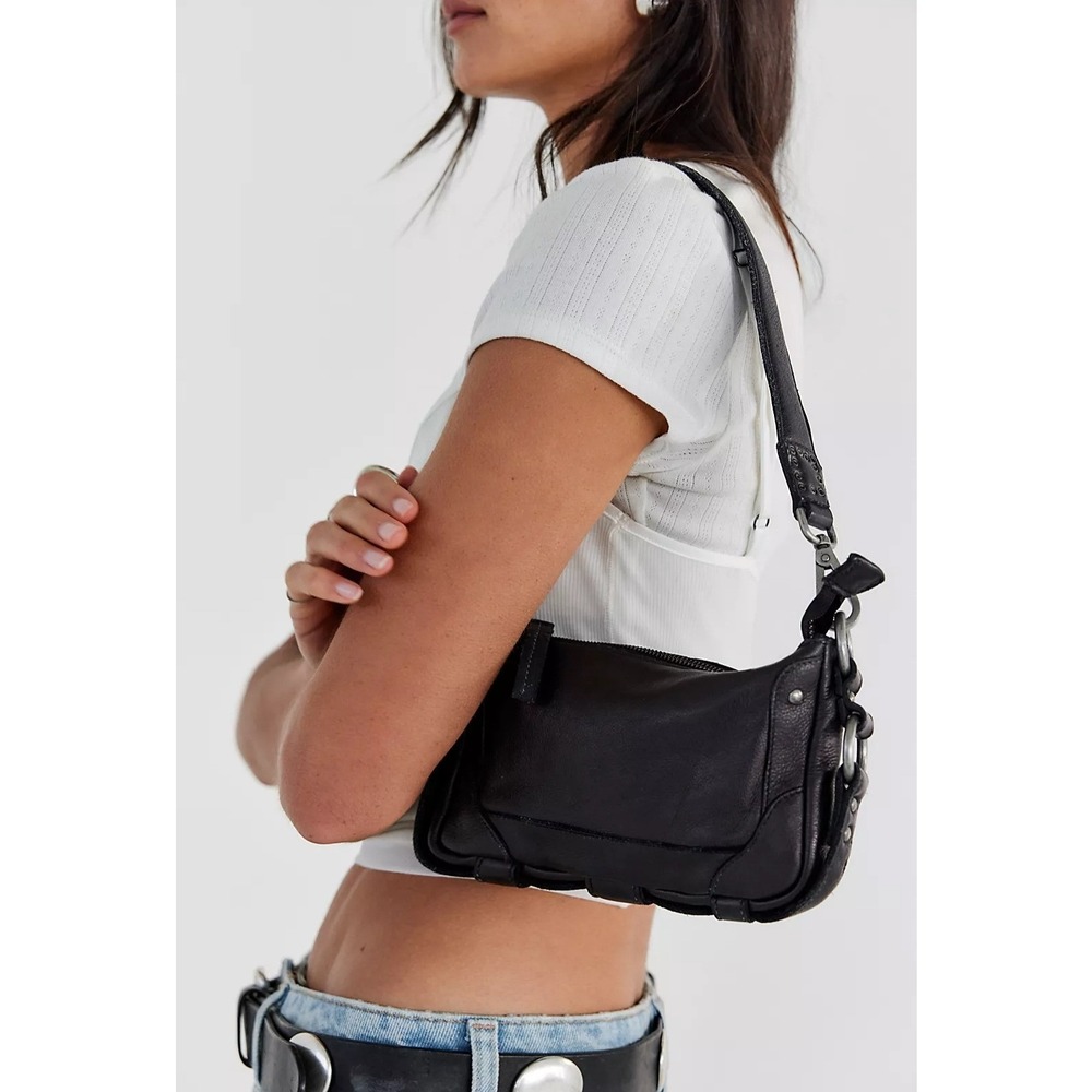 Free People We The Free Lillie Leather Shoulder Bag Black Baguette Y2K NWT - Picture 3 of 9